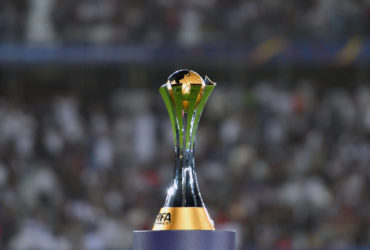 The FIFA Club World Cup trophy is seen on the pitch ahead of the FIFA Club World Cup 2017 final football match between Real Madrid and Gremio FBPA at Zayed Sports City Stadium in the Emirati capital Abu Dhabi on December 16, 2017. (Photo by Giuseppe CACACE / AFP)